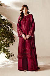 FLORENT - 3PC DHANAK EMBROIDERED SHIRT WITH DHANAK EMBROIDERED SHAWL AND TROUSER - HZG2576