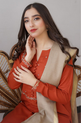 AISLING - 3PC DHANAK EMBROIDERED SHIRT WITH DHANAK PRINTED SHAWL AND TROUSER- HZG1326