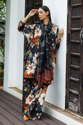 BAROQUE - 3PC KARANDI PRINTED SHIRT WITH KARANDI PRINTED SHAWL AND TROUSER - HZG3138