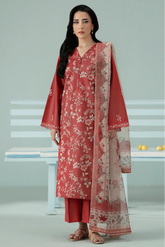 SERAN - 3PC DHANAK EMBROIDERED SHIRT WITH TWILL PRINTED SHAWL AND TROUSER - HZG2608