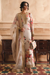 BAROQUE - 3PC SHAMOZE SILK PRINTED EMBROIDERED SHIRT WITH SILK PRINTED EMBROIDERED DUPATTA AND TROUSER - HZU2567