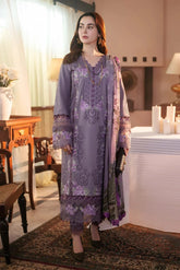 JADE - 3PC DHANAK CHIKANKAARI EMBROIDERED SHIRT WITH TWILL PRINTED SHAWL AND TROUSER - HZG2202