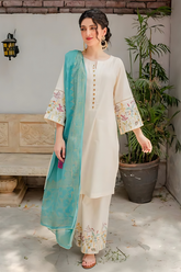 DYOT - 3PC DHANAK EMBROIDERED SHIRT WITH PRINTED MANAAR DUPATTA AND TROUSER - HZG1466