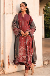 IMAGE - 3PC DHANAK EMBROIDERED SHIRT WITH DHANAK EMBROIDERED SHAWL AND TROUSER - HZG2544