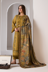 SOBIA NAZIR - 3PC DHANAK EMBROIDERED SHIRT WITH TWILL PRINTED SHAWL AND TROUSER - HZG1923