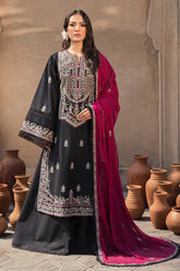 ZARPASH - 3PC DHANAK EMBROIDERED SHIRT WITH CHIFFON EMBROIDERED DUPATTA AND TROUSER - HZG2607