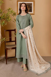 BATIK - 3PC DHANAK EMBROIDERED SHIRT WITH DHANAK EMBROIDERED SHAWL AND TROUSER - HZG1479