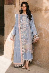 BIN ILYAAS - 3PC DHANAK EMBROIDERED SHIRT WITH TWILL PRINTED SHAWL AND TROUSER - HZG2277