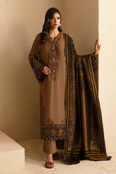 ETHNC - 3PC DHANAK EMBROIDERED SHIRT WITH TWILL PRINTED SHAWL AND TROUSER - HZG1927
