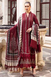 MARIA B - 3PC DHANAK EMBROIDERED SHIRT WITH TWILL PRINTED SHAWL AND TROUSER - HZG1482