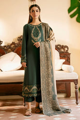IZEL - 3PC DHANAK EMBROIDERED SHIRT WITH TWILL PRINTED SHAWL AND TROUSER - HZG2612
