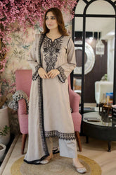 LIBAAS - 3PC LAWN EMBROIDERED SHIRT WITH LAWN EMBROIDERED DUPATTA AND TROUSER - HZG2726