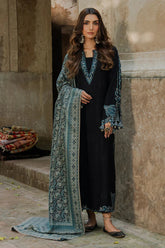 IZEL - 3PC KHADDAR EMBROIDERED SHIRT WITH TWILL PRINTED SHAWL AND TROUSER - HZU2587