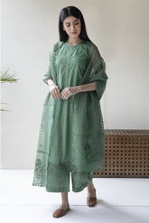 DYOT - 3PC LAWN EMBROIDERED SHIRT WITH ORGANZA DUPATTA AND TROUSER - HZG1230