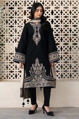 JAZMIN - 3PC DHANAK EMBROIDERED SHIRT WITH DHANAK EMBROIDERED SHAWL AND TROUSER - HZG2046
