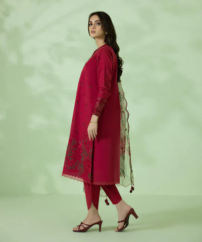 SAPPHIRE - 3PC DHANAK EMBROIDERED SHIRT WITH PRINTED DUPATTA & TROUSER - HZG1245