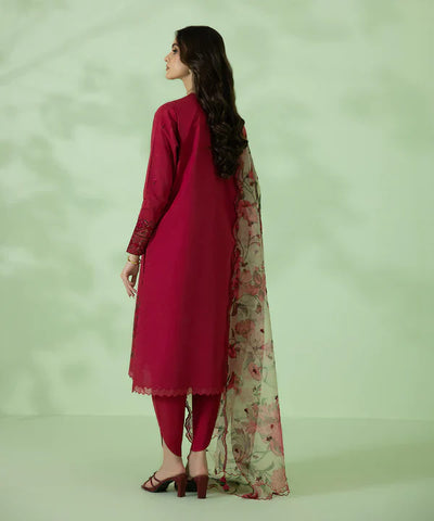 SAPPHIRE - 3PC DHANAK EMBROIDERED SHIRT WITH PRINTED DUPATTA & TROUSER - HZG1245
