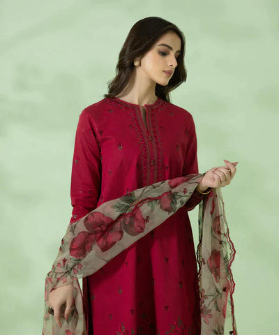 SAPPHIRE - 3PC LAWN EMBROIDERED SHIRT WITH ORGANZA PRINTED DUPATTA & TROUSER - HZG1284