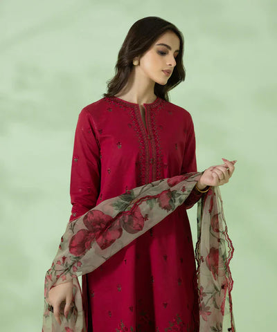 SAPPHIRE - 3PC DHANAK EMBROIDERED SHIRT WITH PRINTED DUPATTA & TROUSER - HZG1245