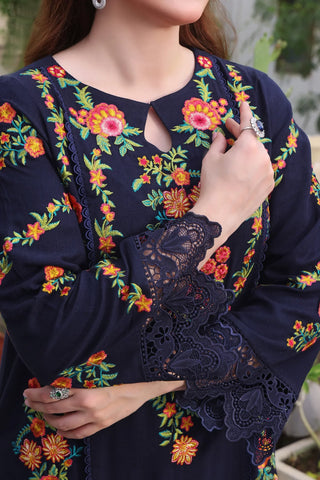 ASIM JOFA - 3PC DHANAK EMBROIDERED SHIRT WITH TWILL PRINTED SHAWL AND TROUSER - HZU2529