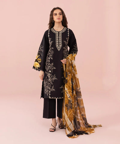 SAPPHIRE - 3PC  CAMBRIC EMBROIDERED SHIRT WITH PRINTED DUPATTA AND CAMBRIC TROUSER - HZG1290