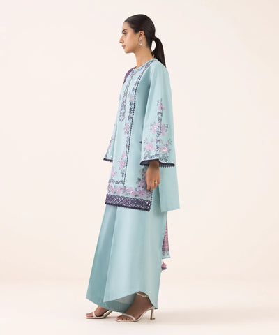 SAPPHIRE - 3PC DHANAK EMBROIDERED SHIRT WITH TWILL PRINTED SHAWL AND TROUSER - HZU2489