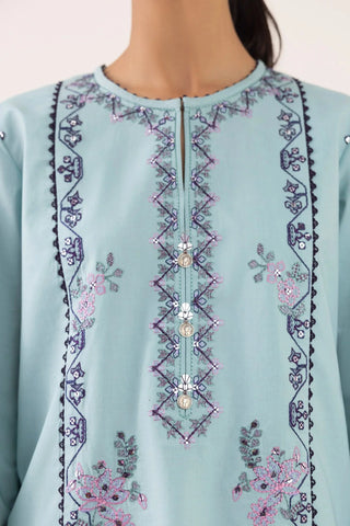 SAPPHIRE - 3PC DHANAK EMBROIDERED SHIRT WITH TWILL PRINTED SHAWL AND TROUSER - HZU2489