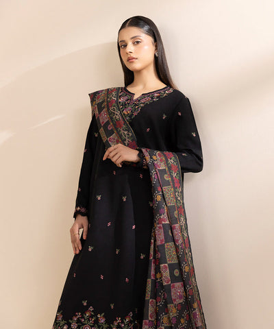 SAPPHIRE - 3PC DHANAK EMBROIDERED SHIRT WITH TWILL PRINTED SHAWL  AND TROUSER - HZG2015