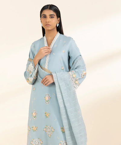 SAPPHIRE - 3PC LAWN EMBROIDERED SHIRT WITH MANAAR PRINTED DUPATTA AND TROUSER - HZG2070