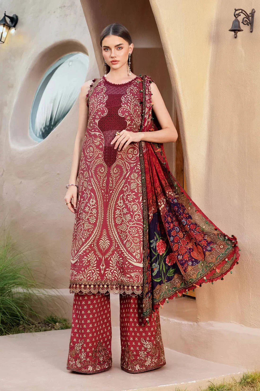 MARIA B - 3PC LAWN EMBROIDERED PRINTED SHIRT WITH CHIFFON PRINTED DUPATTA AND TROUSER - HZG2673