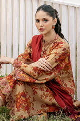 BAROQUE - 3PC KHADDAR PRINTED SHIRT WITH KHADDAR PRINTED DUPATTA AND TROUSER - HZG1458