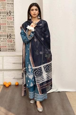 URGE - 3PC LAWN EMBROIDERED SHIRT WITH MANAAR PRINTED DUPATTA AND EMBROIDERED TROUSER - HZG1596
