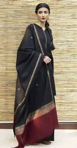 AISLING - 3PC DHANAK EMBROIDERED SHIRT WITH PRINTED TWILL PRINTED SHAWL AND TROUSER - HZG1053