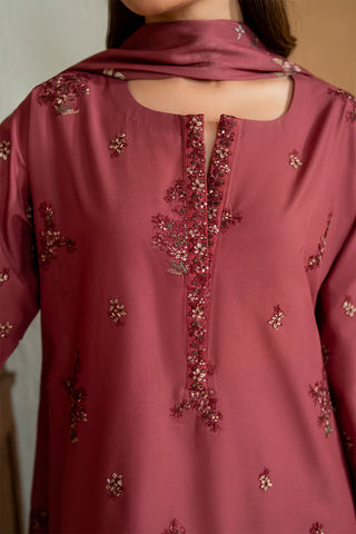 IZNIK - 3PC DHANAK EMBROIDERED SHIRT WITH TWILL PRINTED SHAWL AND TROUSER - HZG2393