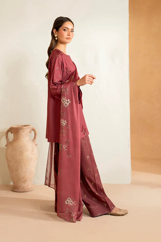 IZNIK - 3PC DHANAK EMBROIDERED SHIRT WITH TWILL PRINTED SHAWL AND TROUSER - HZG2393