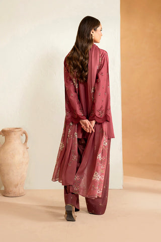 IZNIK - 3PC DHANAK EMBROIDERED SHIRT WITH TWILL PRINTED SHAWL AND TROUSER - HZG2393