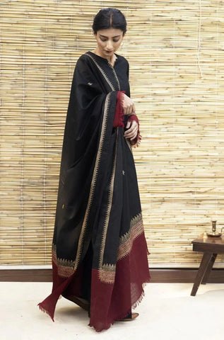 AISLING - 3PC DHANAK EMBROIDERED SHIRT WITH PRINTED TWILL PRINTED SHAWL AND TROUSER - HZG1053