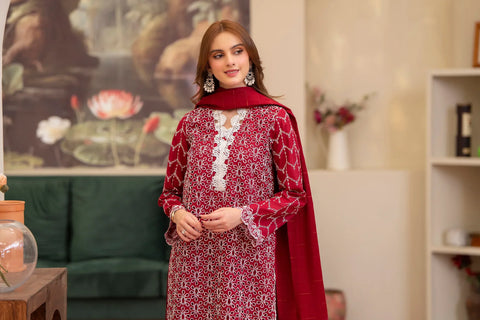 MIRAKHI - 3PC LAWN CHIKANKAARI EMBROIDERED SHIRT WITH LAWN TUBE SLUB DUPATTA AND TROUSER - HZG2236
