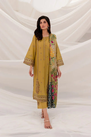 BATIK - 3PC DHANAK EMBROIDERED SHIRT WITH TWILL PRINTED SHAWL & TROUSER - HZG2552