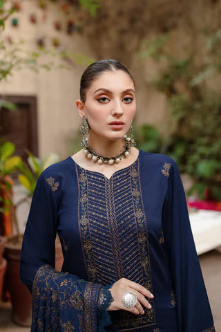 BAREEZE - 3PC DHANAK EMBROIDERED SHIRT WITH DHANAK EMBROIDERED SHAWL AND TROUSER - HZG1770