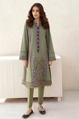 JAZMIN - 3PC SLUB DHANAK EMBROIDERED SHIRT WITH DHANAK SHAWL AND TROUSER - HZ1291