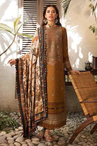 ASIM JOFA - 3PC DHANAK EMBROIDERED SHIRT WITH TWILL PRINTED SHAWL AND TROUSER - HZG1519
