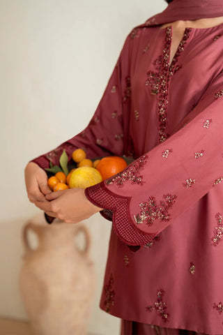 IZNIK - 3PC DHANAK EMBROIDERED SHIRT WITH TWILL PRINTED SHAWL AND TROUSER - HZG2393