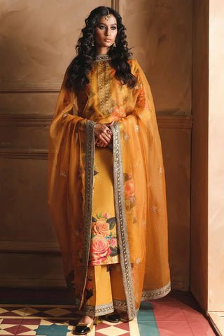 ZAINAB CHOTTANI - 3PC SHAMOZE SILK PRINTED EMBROIDERED SHIRT WITH SILK PRINTED EMBROIDERED DUPATTA AND TROUSER - HZU590