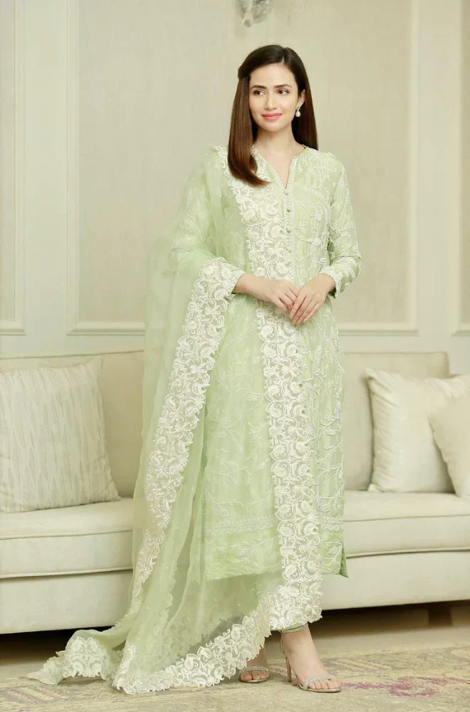 BAREEZE - 3PC LAWN EMBROIDERED SHIRT WITH ORGANZA EMBROIDERED DUPATTA AND TROUSER - HZG2841