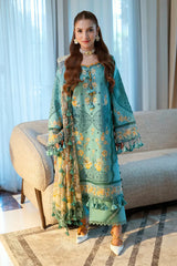JADE - 3PC LAWN CHIKANKAARI EMBROIDERED SHIRT WITH CHIFFON PRINTED DUPATTA AND TROUSER - HZG2758