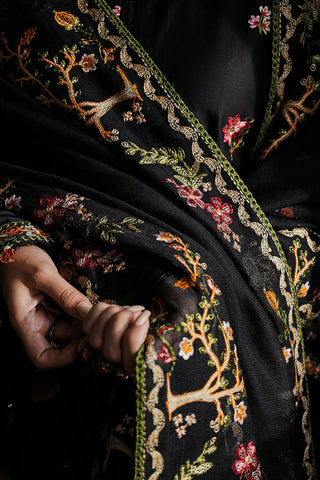 CROSS STITCH - 3PC DHANAK EMBROIDERED SHIRT WITH DHANAK EMBROIDERED SHAWL AND TROUSER - HZG1804