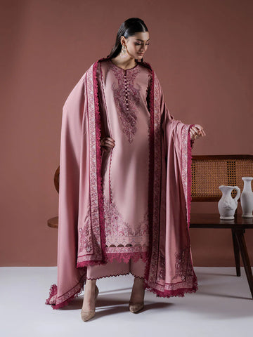ASIM JOFA - 3PC DHANAK EMBROIDERED SHIRT WITH DHANAK EMBROIDERED SHAWL AND TROUSER - HZG2377