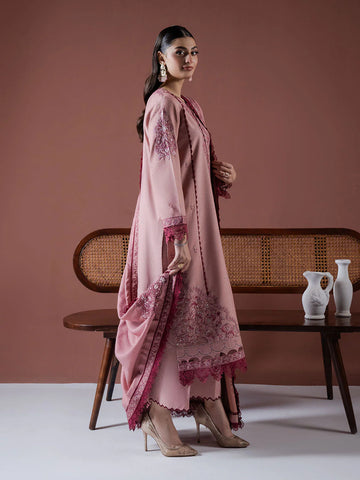 ASIM JOFA - 3PC DHANAK EMBROIDERED SHIRT WITH DHANAK EMBROIDERED SHAWL AND TROUSER - HZG2377
