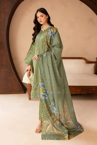 GARNET - 3PC LAWN EMBROIDERED SHIRT WITH MANAAR PRINTED DUPATTA AND TROUSER - HZG2173